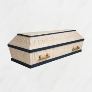 Elegant Serenity – Satin-Covered Coffin with Navy Trim