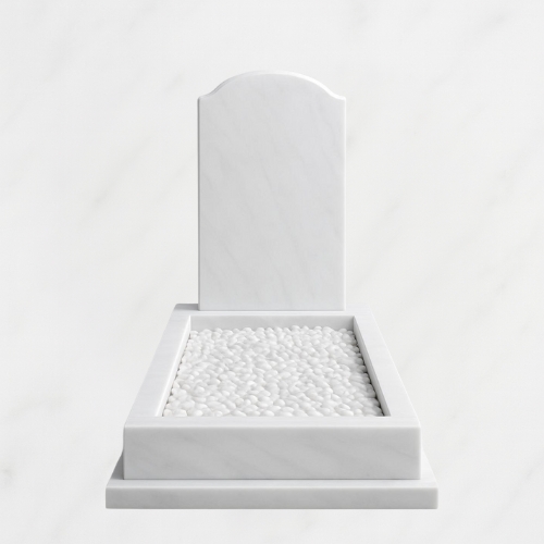 Graceful Tribute – White Marble with High Headstone